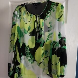 Floral Green and Black Women's Top